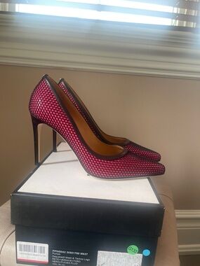 DSQUARED2 Fuchsia Mesh Pointed-Toe Stiletto Pumps with Black Trim